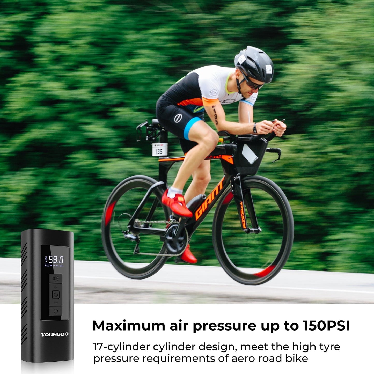 YOUNDO Tire Inflator Portable, 150 Psi Digital Pressure Gauge Air Compressor Rechargeable Tire Pump for Car Moto Bike Balls,6000mAh Automotive Shutoff Pump