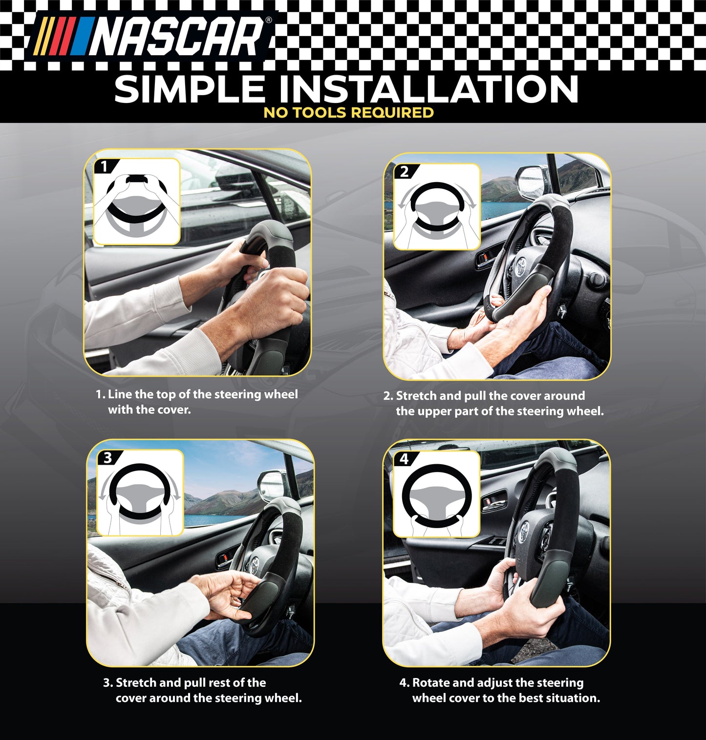 NASCAR Steering Wheel Cover | Grip & Comfort | Synthetic Leather & Suede | Universal Fit 14.5"-15.5" For Car, SUV, Truck | Turbo Traction Style