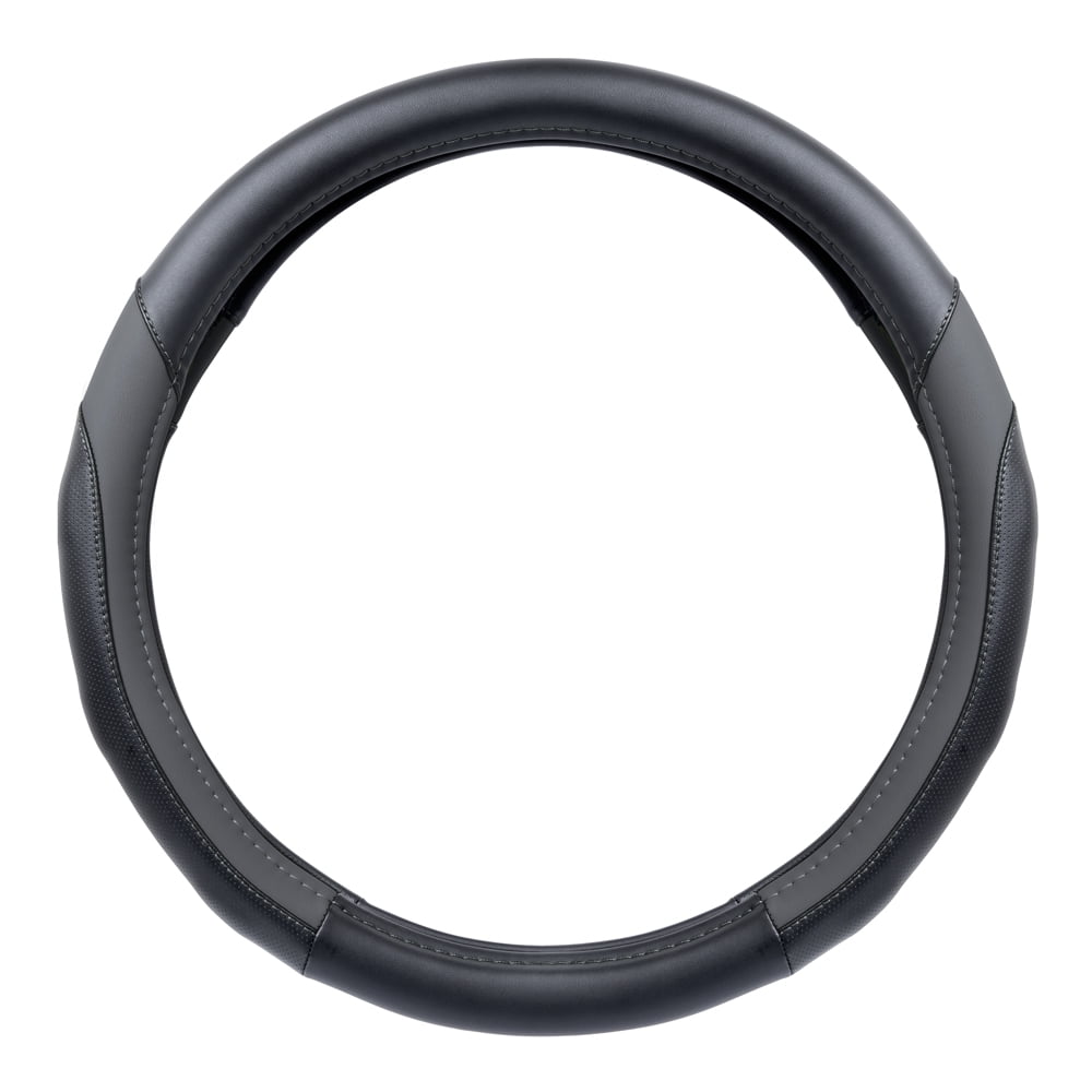 Motor Trend Sport Drive Perforated Leather Steering Wheel Cover Contrast Stitching, Dark Gray, Black