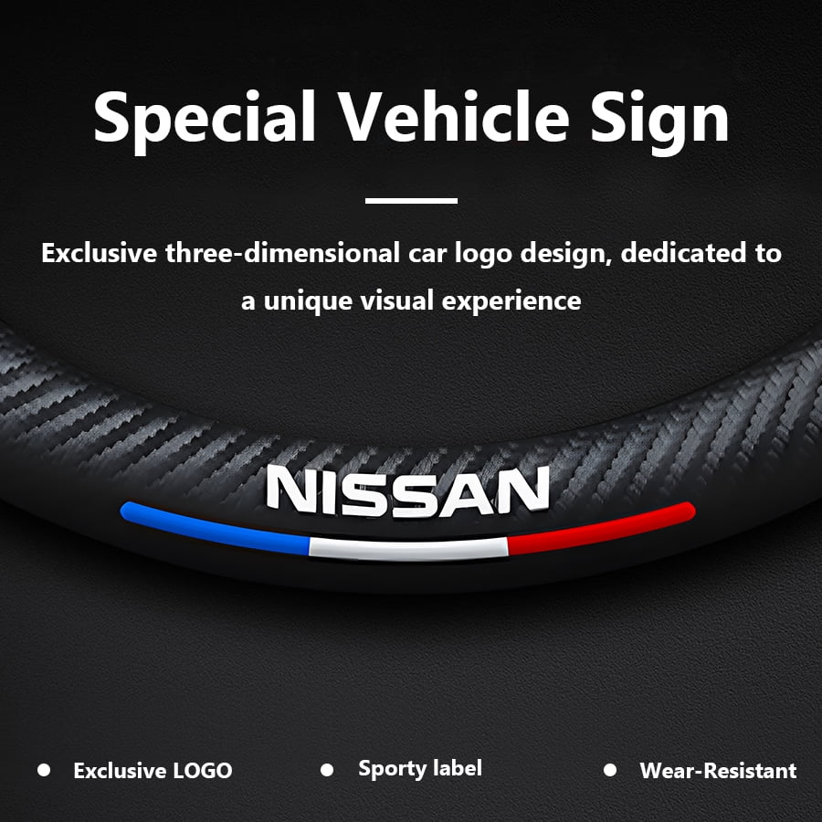 Premium Custom Fit Steering Wheel Cover for Nissan - Genuine NAPA Leather & Carbon Fiber Design | Anti-Slip Grip | Includes Bonus Cup Mat & 3-in-1 Charging Cable (Black)