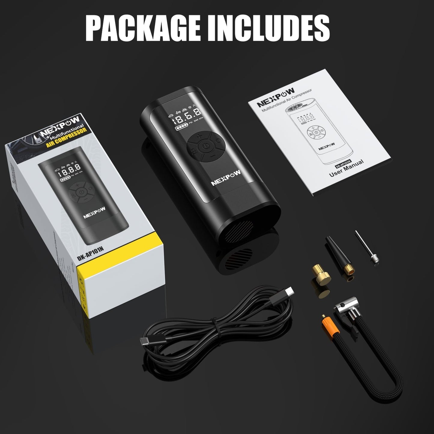 NEXPOW Tire Inflator Portable Air Compressor, 150PSI Cordless Bike Tire Pump with Auto-Shuts off, 8000mAh Air Pump for Car Tires for Car, Bike, Ball