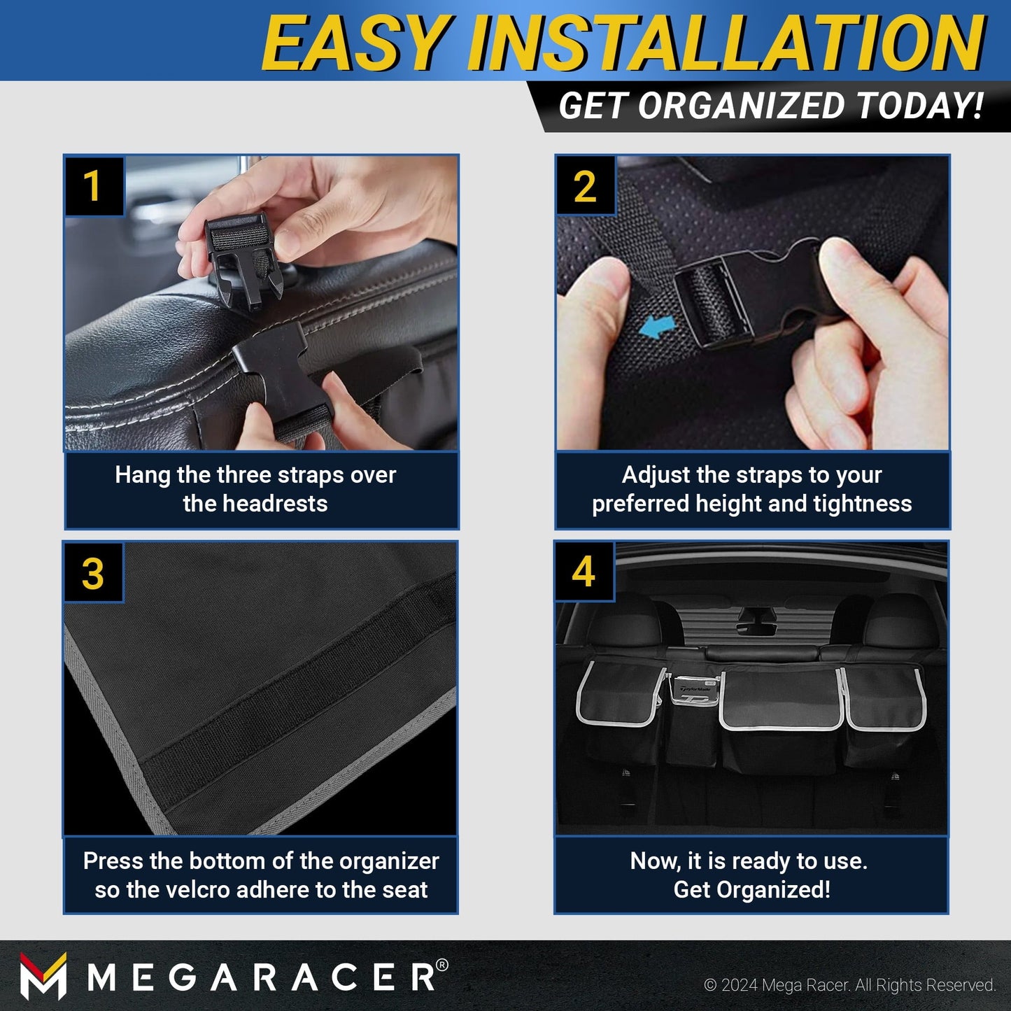 Mega Racer Black Backseat Trunk Organizer for SUV, Hatchbacks, Trucks, Minivans, Wagons - 1 Piece