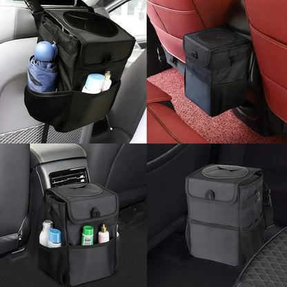 YMWVH Waterproof Car Trash Can with Lid, Leak-Proof Hanging Car Trash Can, Car and Truck Garbage Bag Storage Bag (Black)