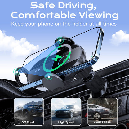 VEAT00L Wireless Car Charger,15W Qi Fast Charging Auto-Clamping Car Charger Phone Mount Air Vent Cell Phone Holder Compatible with iPhone 16/15/14/13/13 Pro/12 Pro12/11, Samsung S23/S22/S10/S9/S8