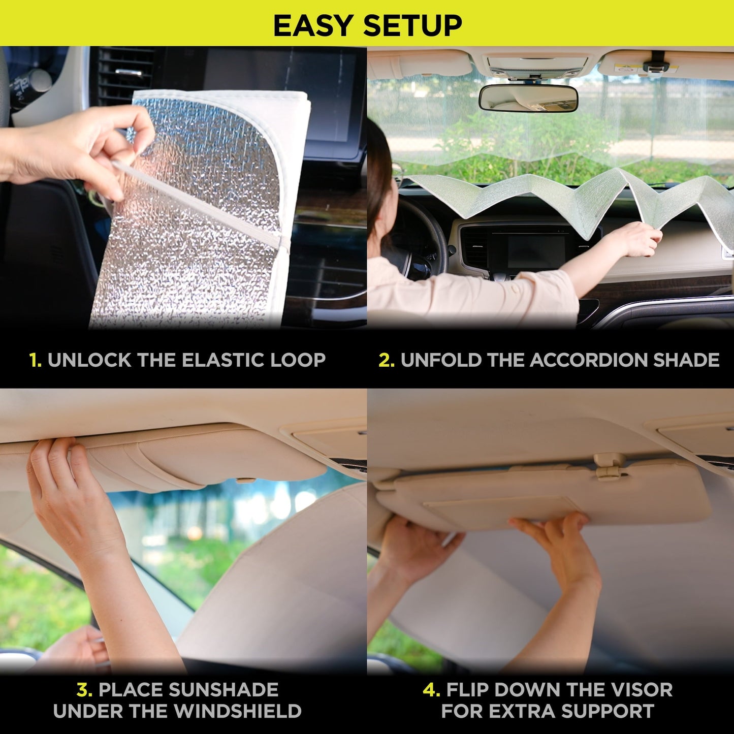 Auto Drive Lightweight Silver Accordion Sunshade 1 Pack,63" x 28.5"