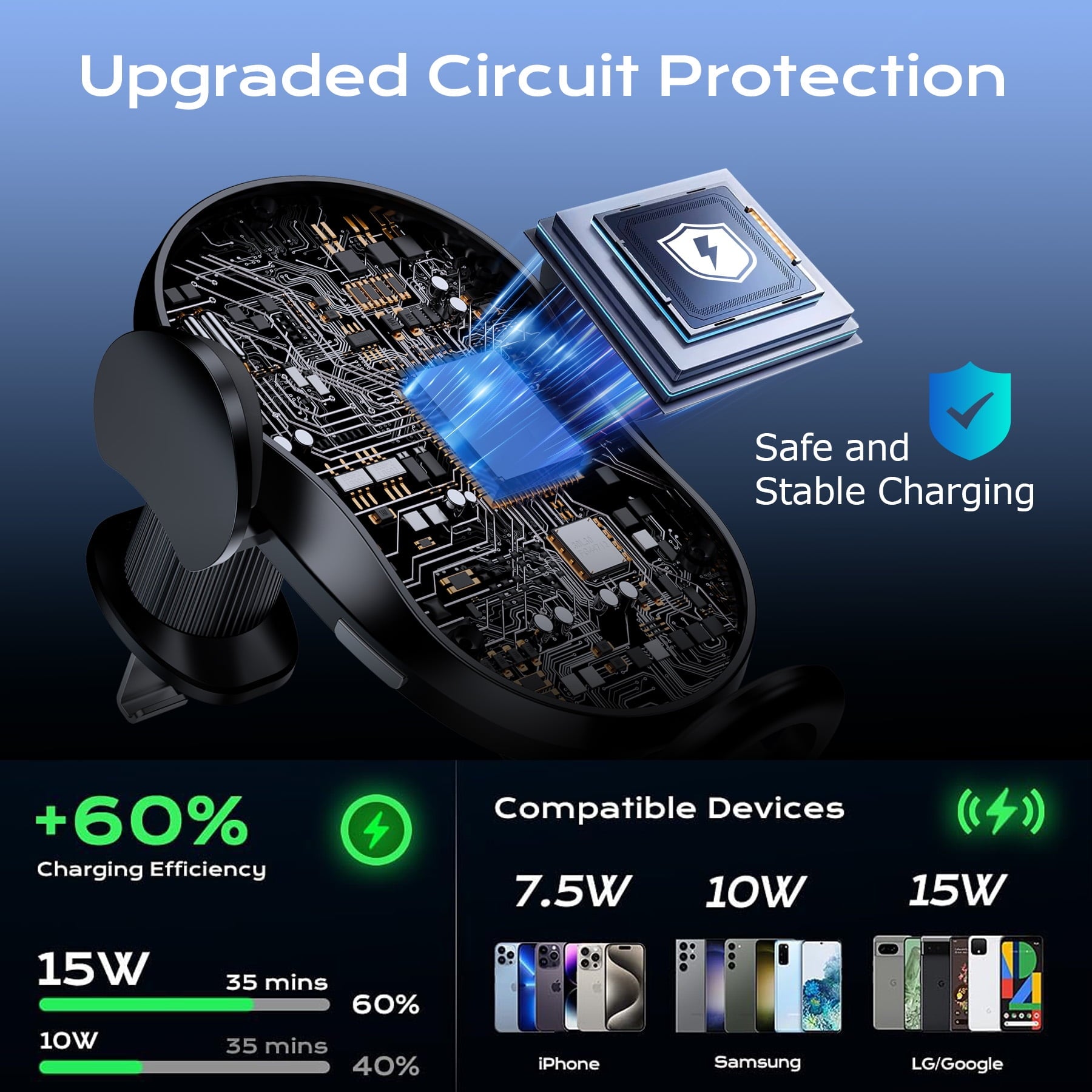 VEAT00L Wireless Car Charger,15W Qi Fast Charging Auto-Clamping Car Charger Phone Mount Air Vent Cell Phone Holder Compatible with iPhone 16/15/14/13/13 Pro/12 Pro12/11, Samsung S23/S22/S10/S9/S8