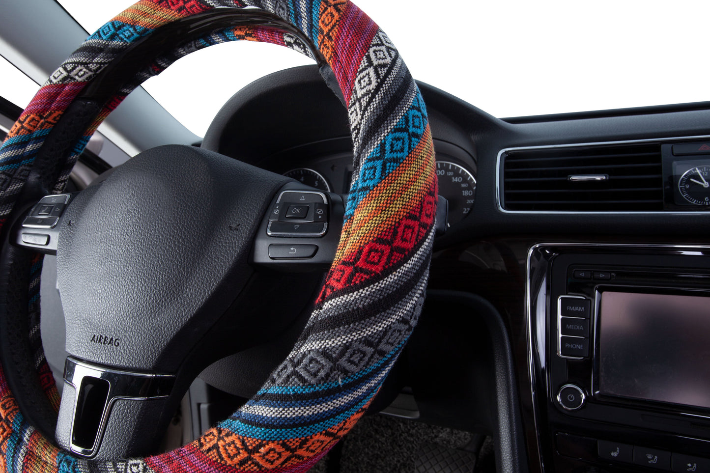Auto Drive 1 Piece Boho Car Steering Wheel Cover Polyester, Colorful - Universal Fit, 23SWC163