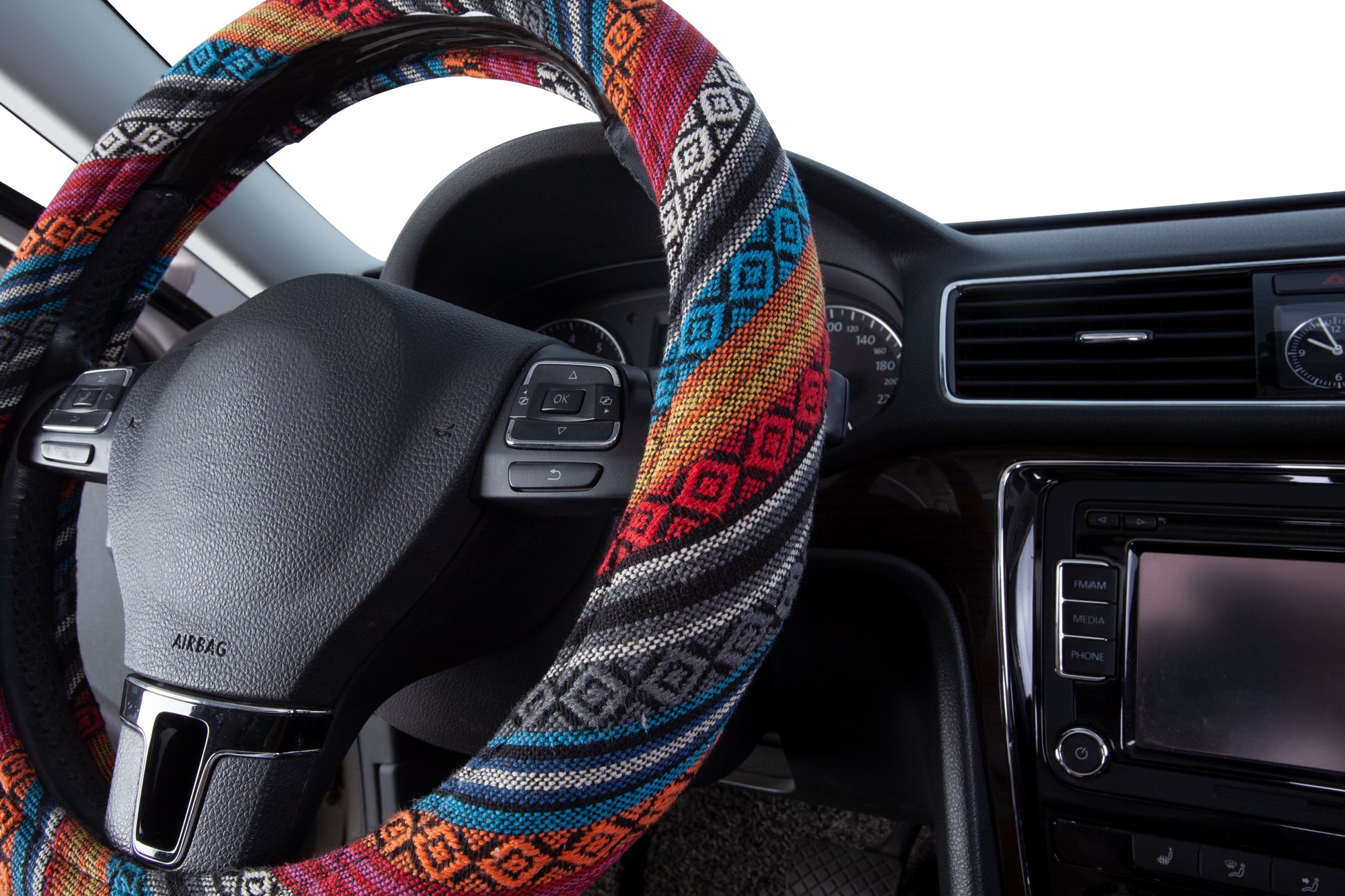 Auto Drive 1 Piece Boho Car Steering Wheel Cover Polyester, Colorful - Universal Fit, 23SWC163