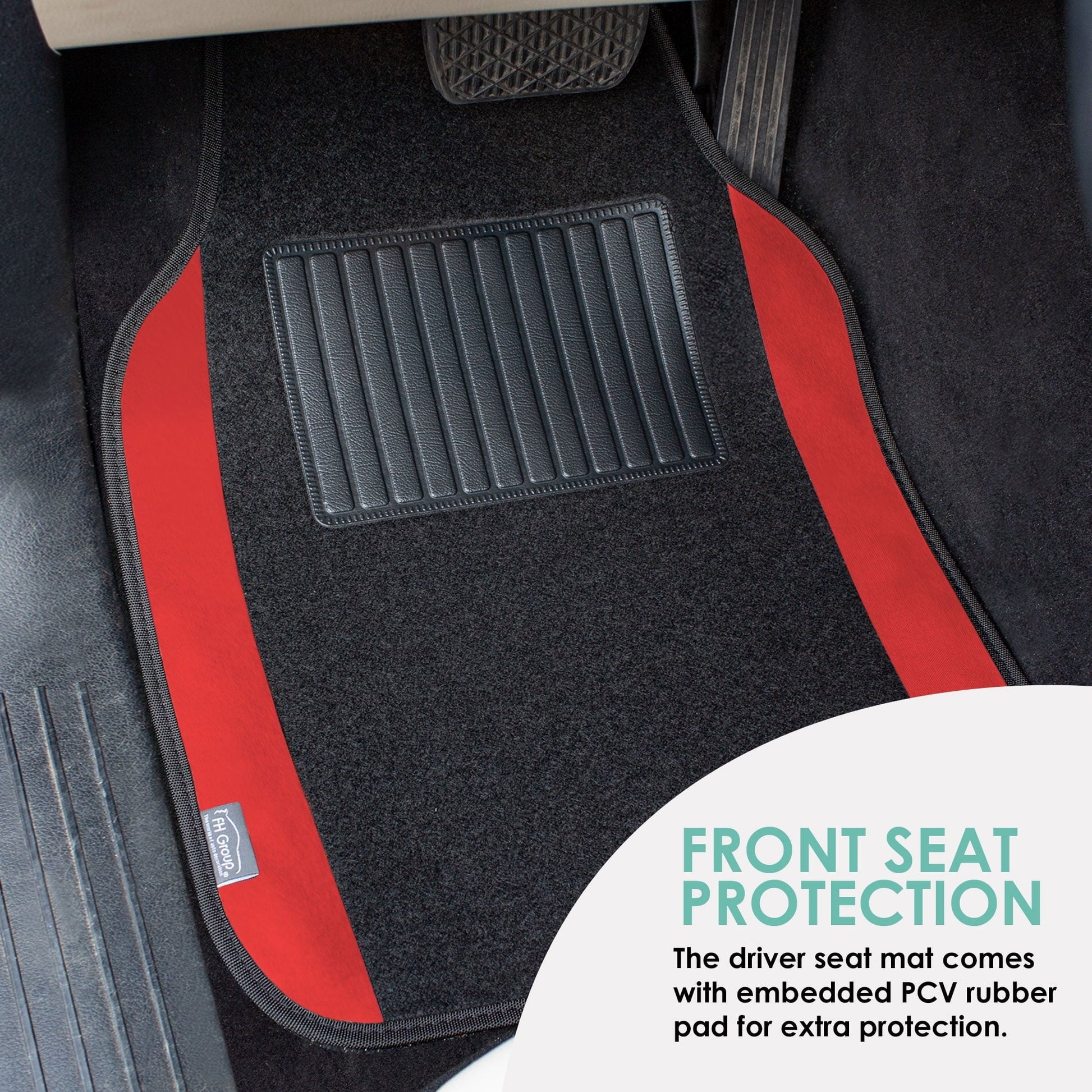 FH Group Universal Fit Premium Carpet Car Floor Mats Front & Rear Full Set - Red F14407RED