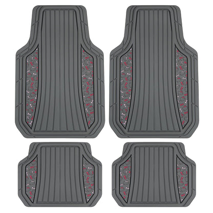 Hello Kitty 4pc Car Mats for Cars, Trucks, SUVs - Kawaii Rubber Floor Mats for Women & Men, Heavy Duty Non-Slip Front & Rear Mats, Cute Hello Kitty Accessories, Classic Gray with Pink Bows