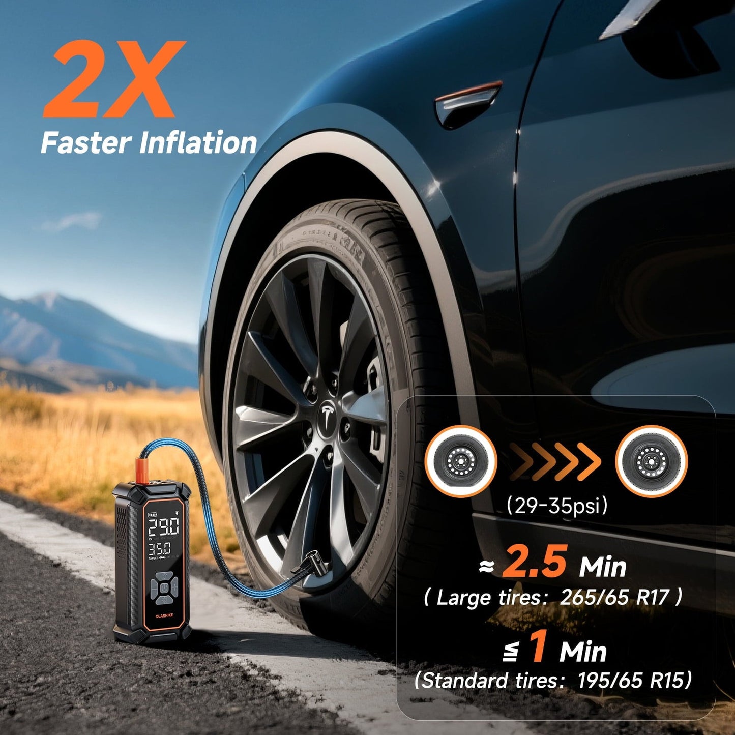 OlarHike Tire Inflator Portable Air Compressor, 9000mAh Battery Powered, 150PSI Dual Mode, Auto Air Pump for Car Tires, Motorcycle, Bicycle,Bike, Electric Pump with LED Light & Digital Pressure Gauge