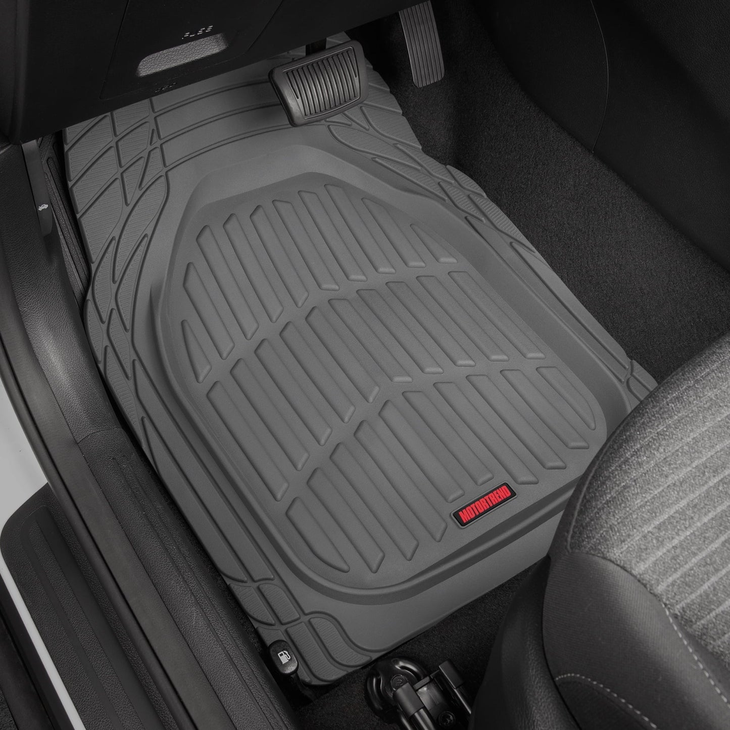 Motor Trend Original FlexTough Gray Rubber Car Floor Mats with Trunk Cargo Liner - All Weather Automotive Floor Mats, Heavy Duty Trim to Fit Design, Floor Liners for Cars Truck Van SUV