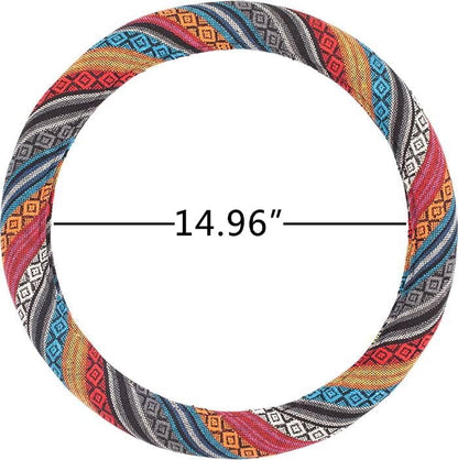 Auto Drive 1 Piece Boho Car Steering Wheel Cover Polyester, Colorful - Universal Fit, 23SWC163