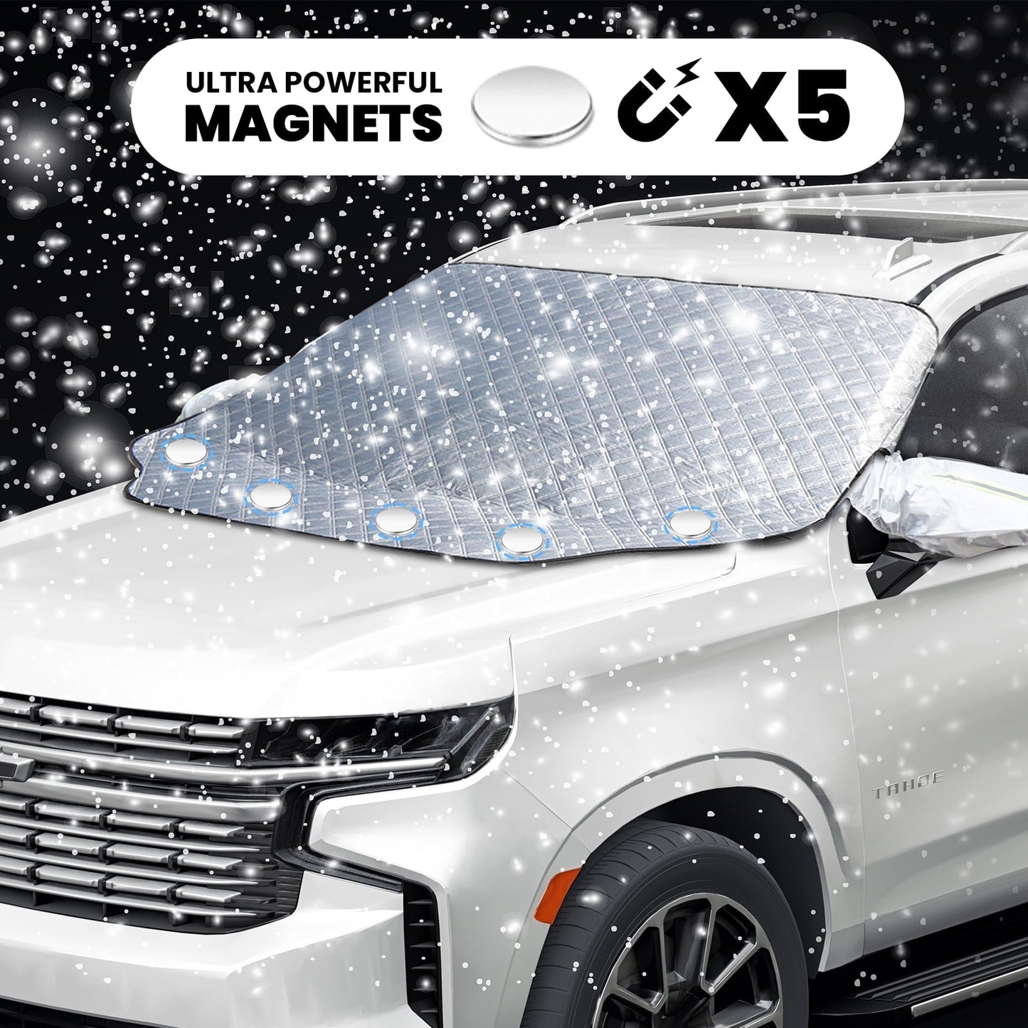 NEXPOW Car Windshield Cover, Snow Cover with Side Mirrors Cover, Windshield Shade with Magnetic Edges for Car SUV CRV Trucks