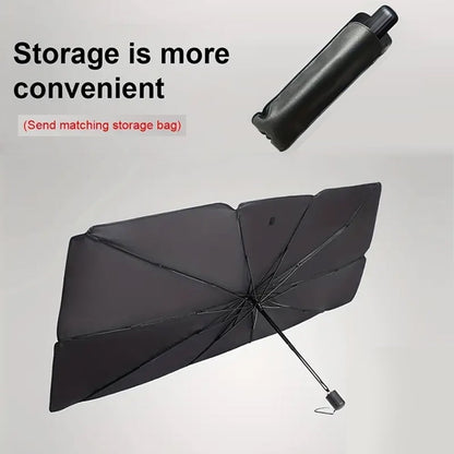 BYXAS 2 Pack 2025 Upgraded Car Windshield Sun Shade [Cool Down by 75°] with Heat Insulation Coating, Foldable Sunshade Umbrella Flexible Handle & Ribs, (55"x31") for Most Car, SUV, Truck, Van