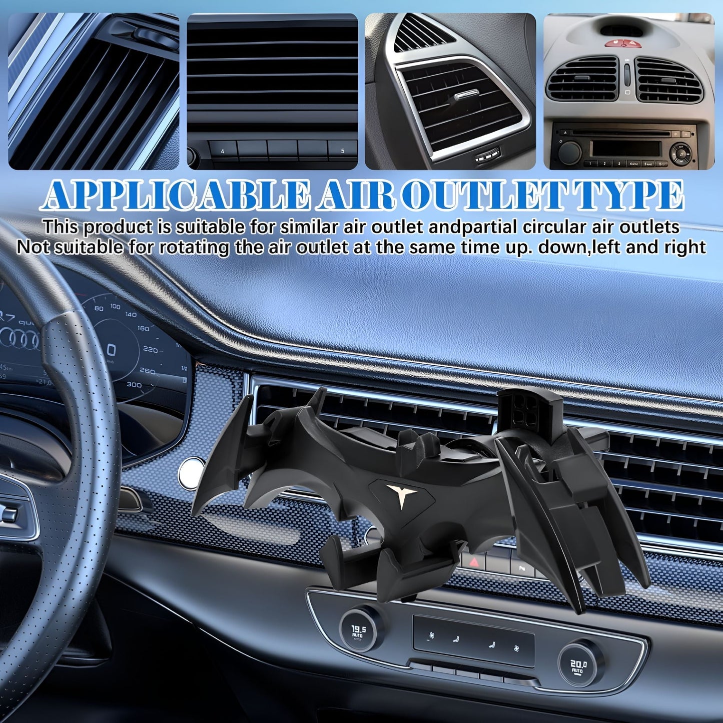 MELIVO Bat Wings Car Phone Holder, Car Vent Dark Bat Phone Holder Mount, Cool Bat Mechanical Bat Wings Car Accessories, Universal Air Vent Mobile Phone Holder