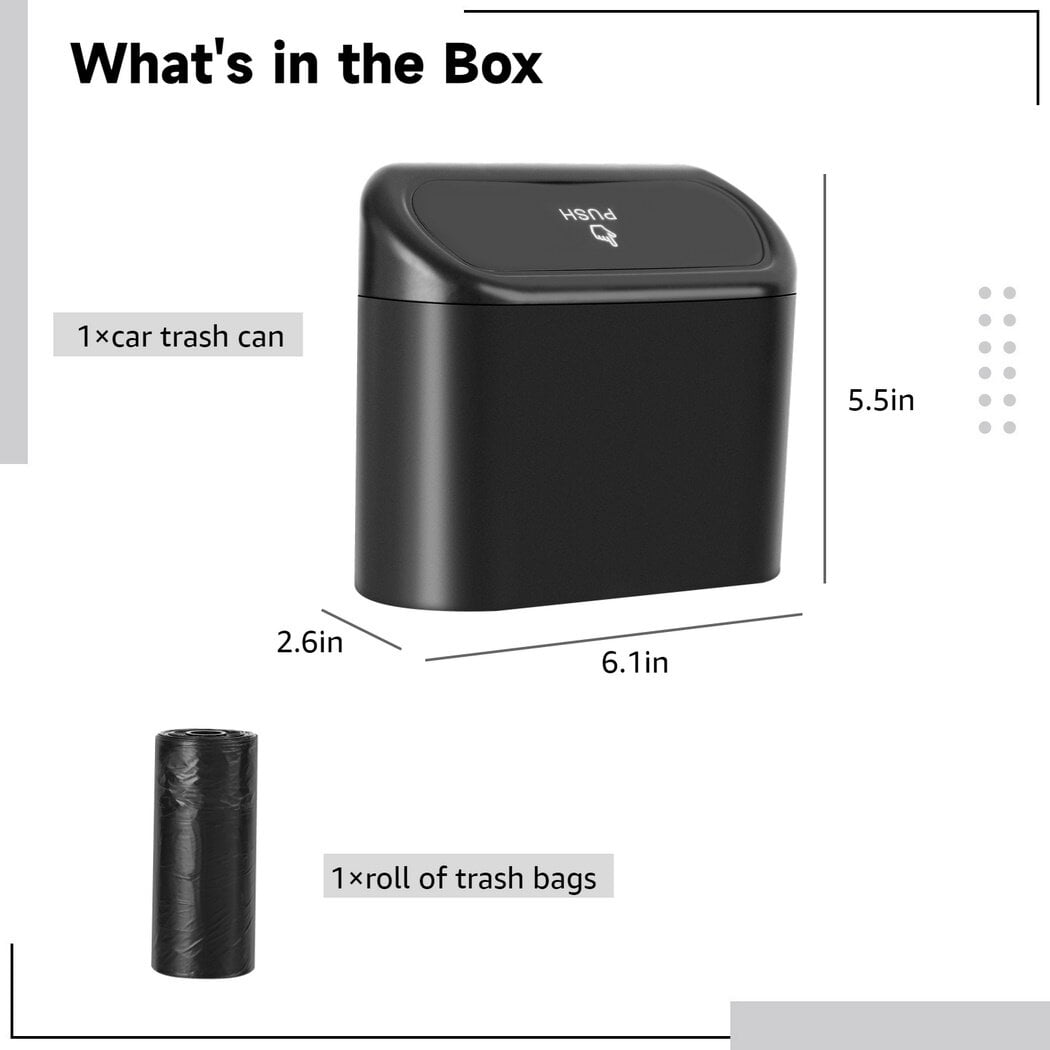 Car Trash Can Bin with Lid, Vehicle Trash Can with Trash Bags, Waterproof Mini Garbage Organizer, Leakproof Small Dustbin, Automotive Garbage Container for Car Home Office