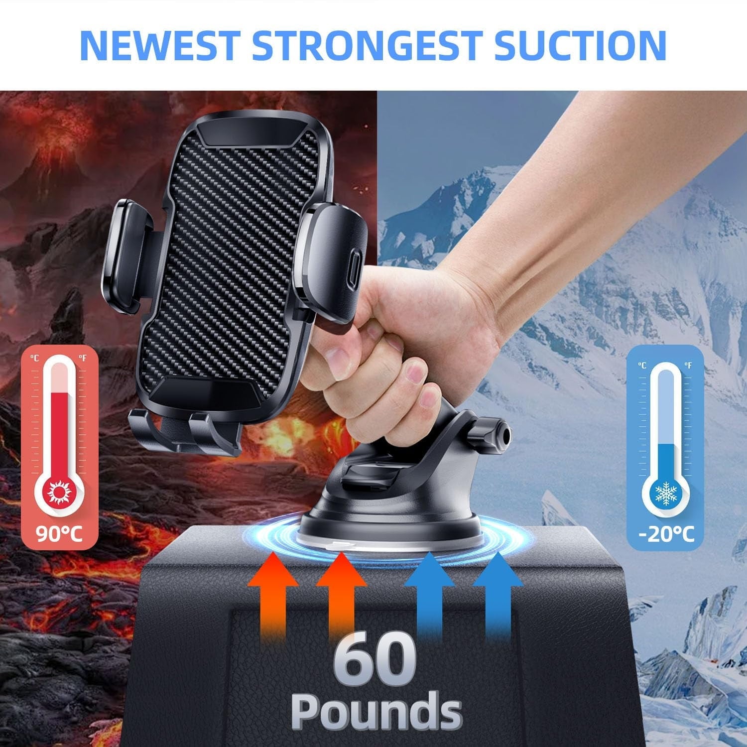 YOOVEE Universal Car Phone Holder Upgraded 360° Rotatable for Dashboard, Windshield & Air Vent Mount for 4.0"-7.0" Phones (iPhone, Google Pixel, Samsung Galaxy, Motorola,etc)