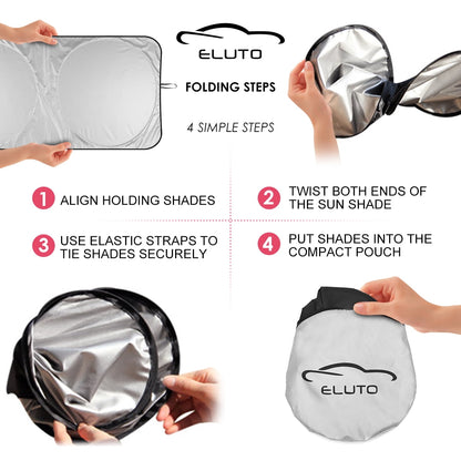 Audew Windshield Visor - High Quality Silver-Coated Polyester Car Sun Visor | Keep Your Car Cool, Protect Your Electronics, and Fit Your Windshield Perfectly