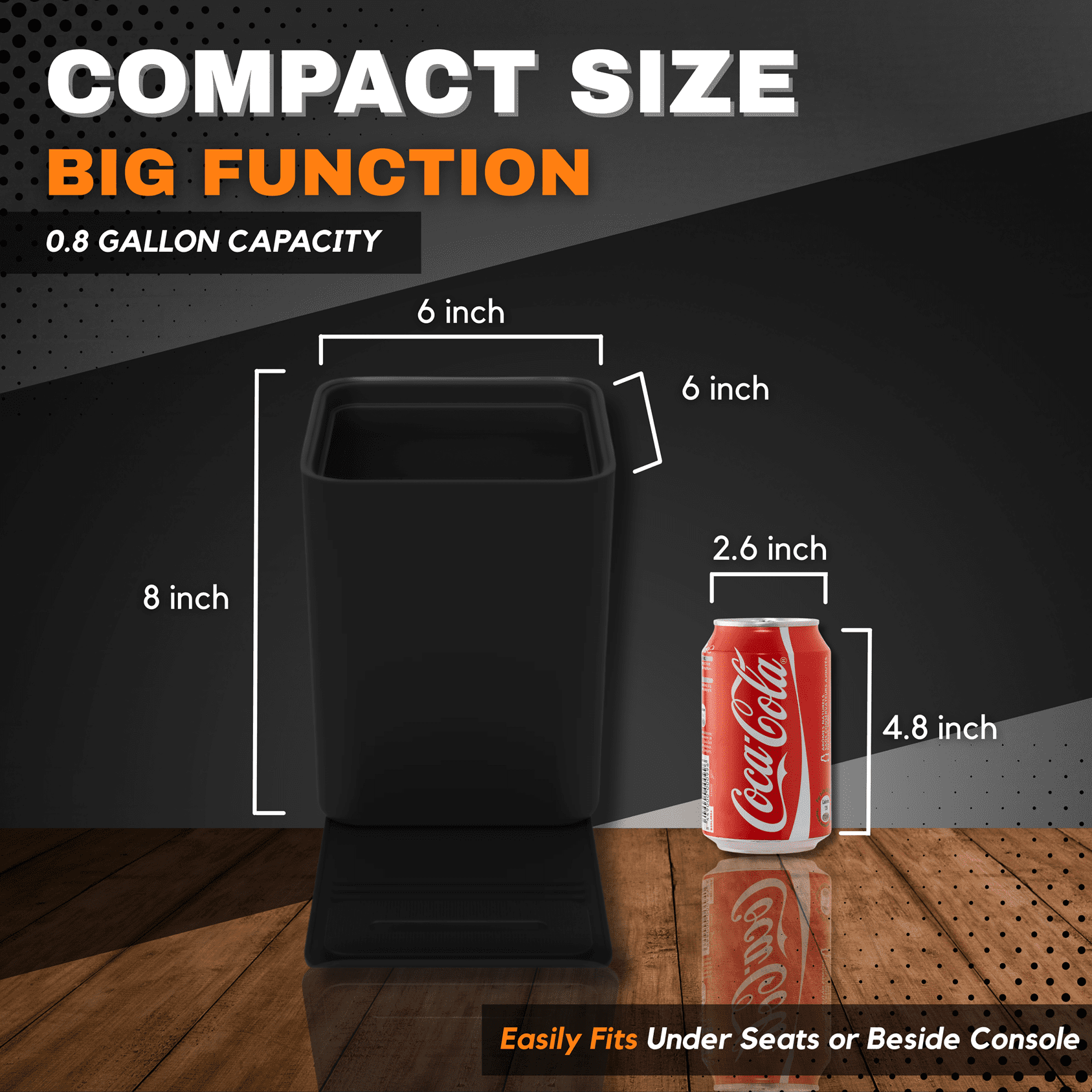 Compact Car Trash Can, 2L Leakproof Garbage Bin with Anti-Tip Stability Wings, Anti-Slip Base, Includes Trash Bags, Black, Medium Size, Universal Fit for Cars, SUVs, Trucks