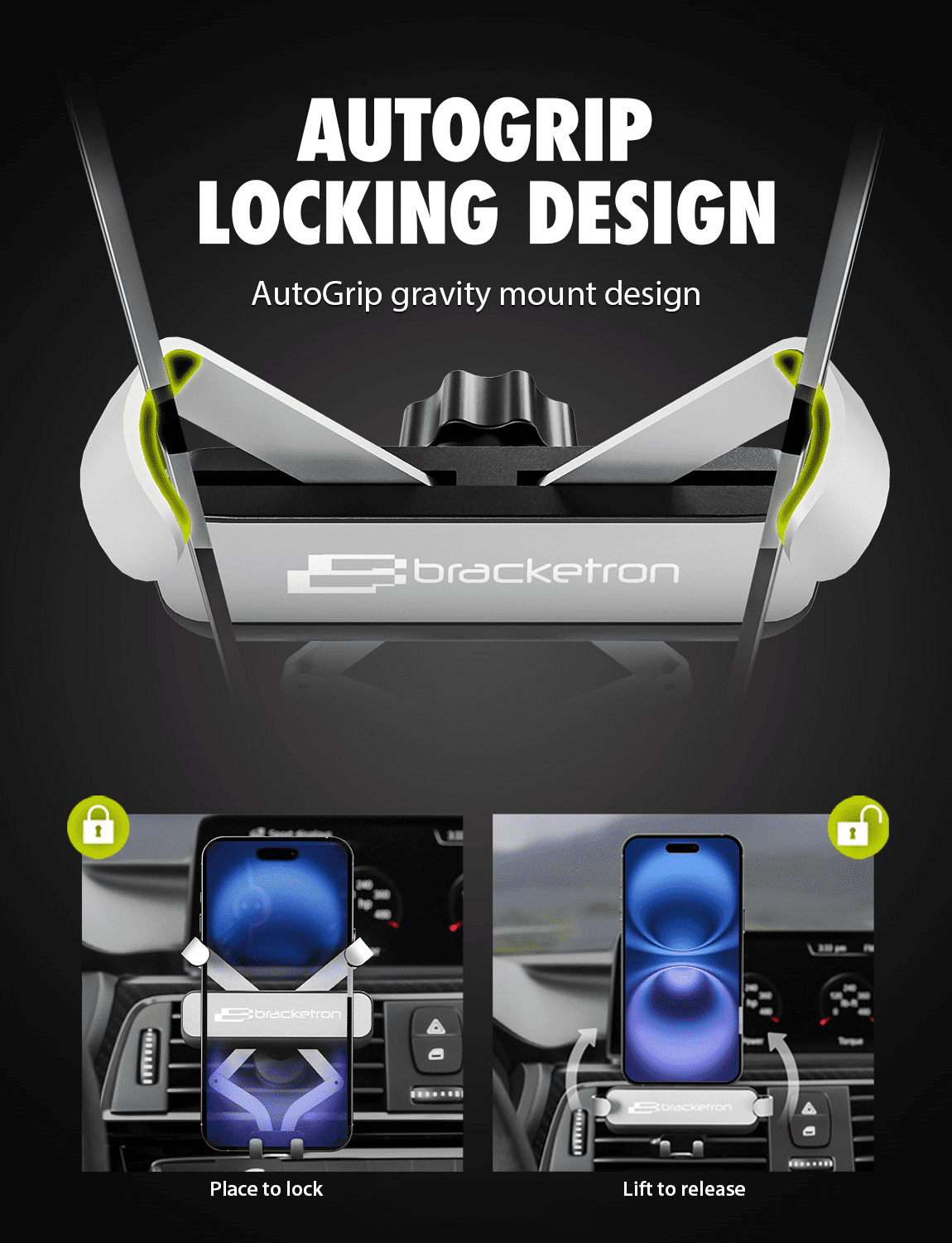 Bracketron AutoGrip Gravity Universal Car Vent Phone Mount, Hands-Free Cell Phone Holder for Car, Adjustable 360° Air Vent Mount Compatible with iPhone & Samsung