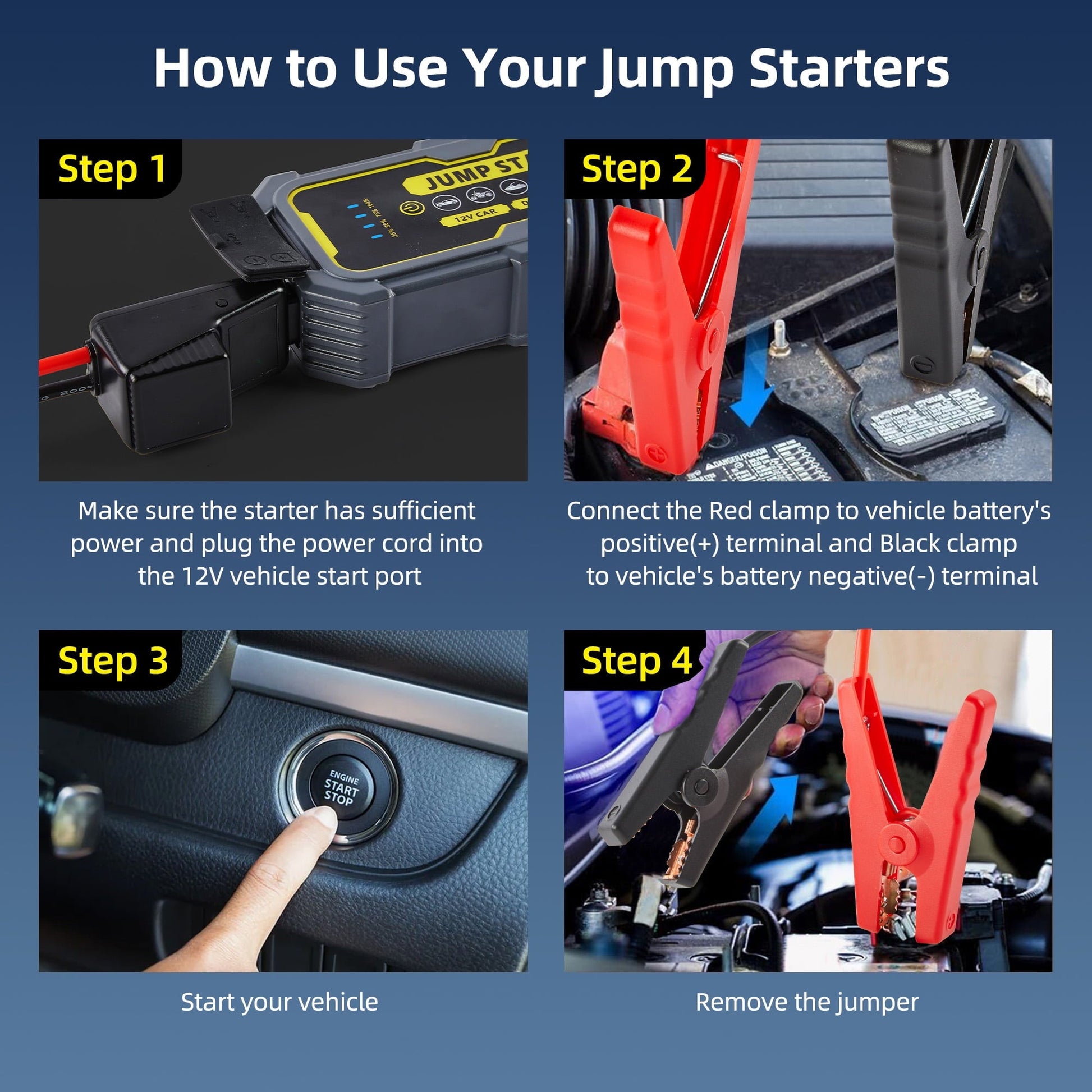 KAIPARA 4000A Car Jump Starter, 37000mWH Portable Power Bank for 12V Gas/Diesel Engines, with LED Light, Compass & Quick-Charge