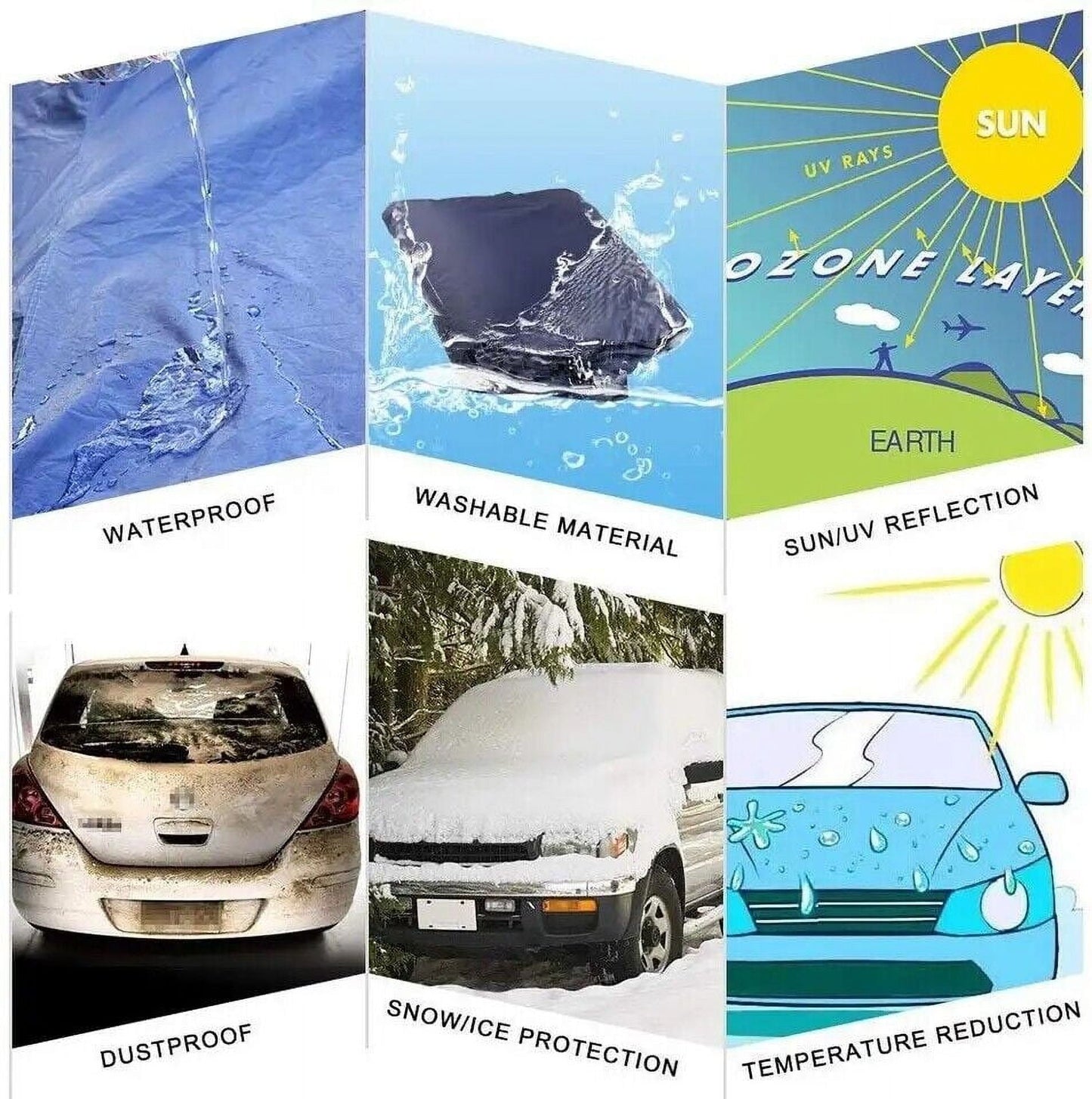 JLLOM Car Cover Heavy Duty Waterproof Full Car Cover All Weather Protection Outdoor Indoor Use UV Dustproof for Auto SUV Sedan