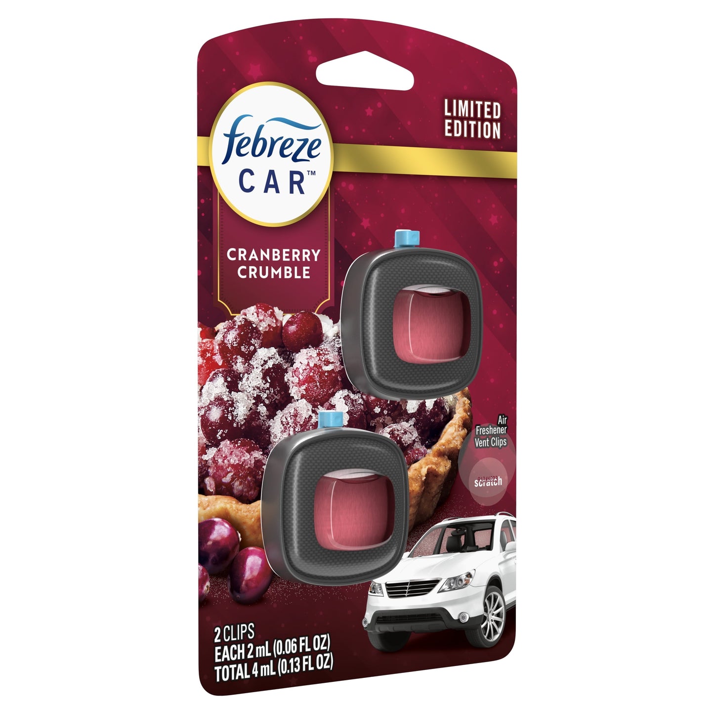 Febreze Car Air Freshener, Odor-Fighting Car Vent Clip, Cranberry Crumble, 2 Count
