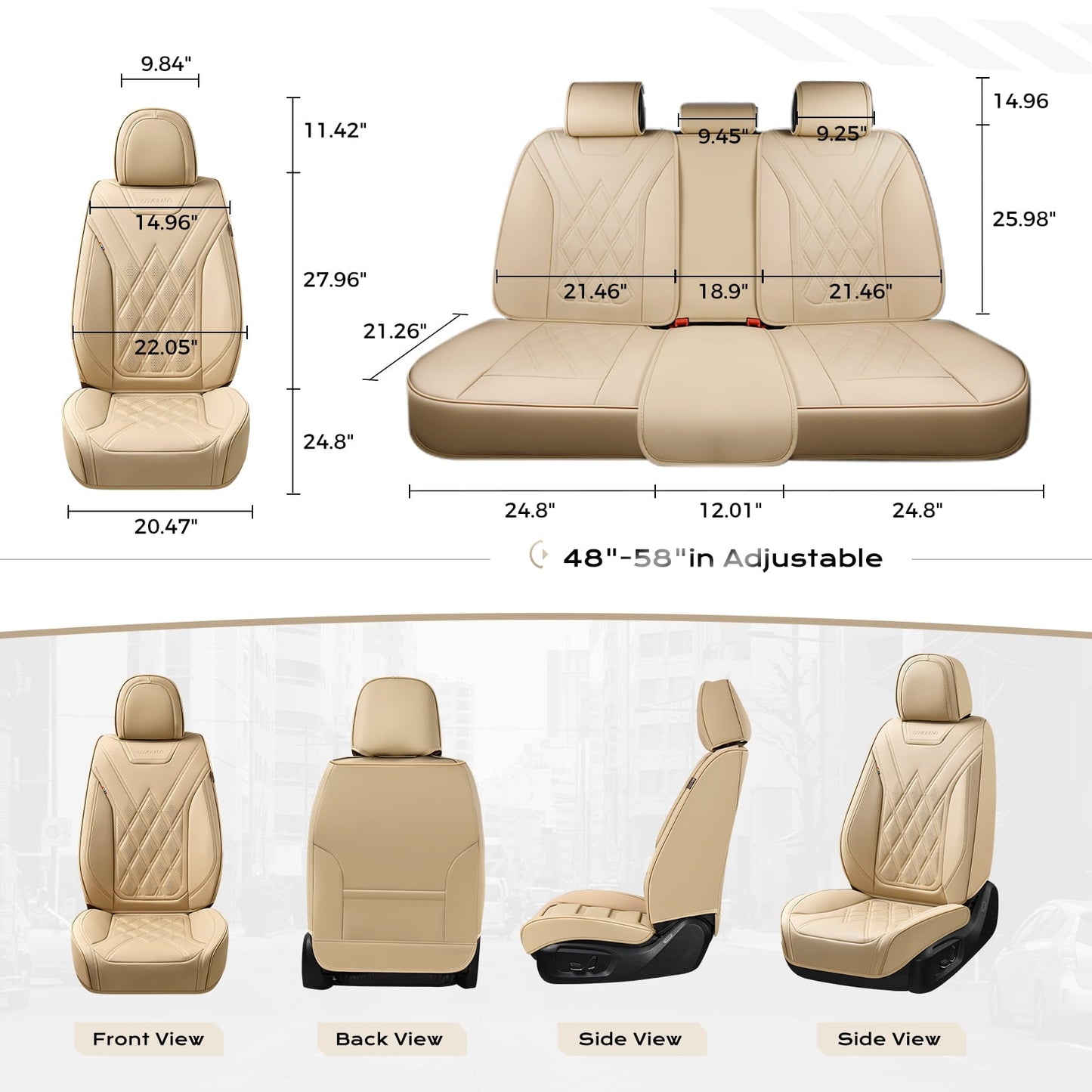 Coverado Front Covers For Cars, Waterproof Faux Leather Seat Protectors 2 Seats, Auto Cushions Universal Fit for Most Cars, Beige