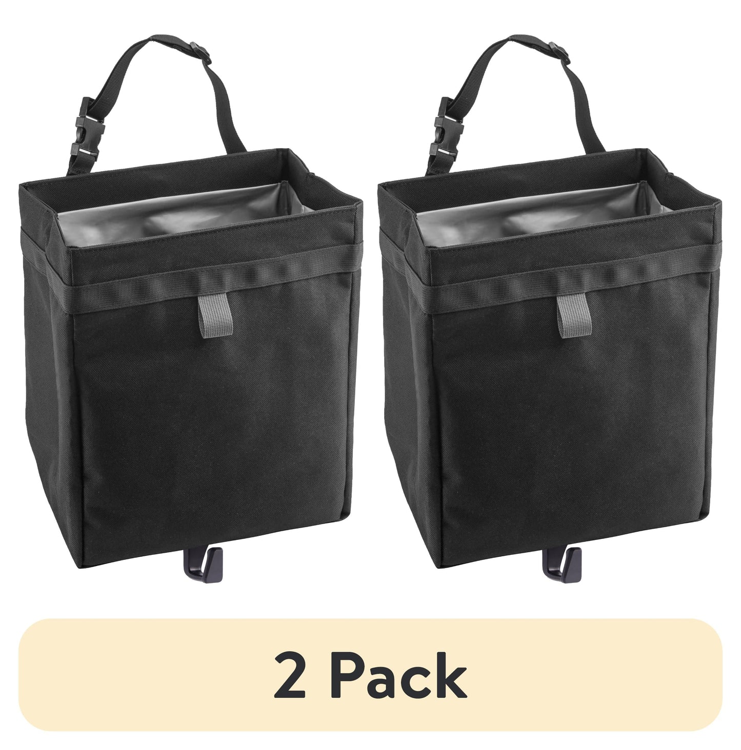(2 pack) Auto Drive Premium Collapsible Waterproof Trash Bin Portable Auto Storage Bag Black