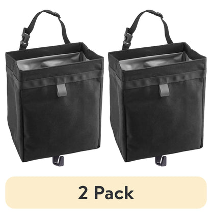 (2 pack) Auto Drive Premium Collapsible Waterproof Trash Bin Portable Auto Storage Bag Black