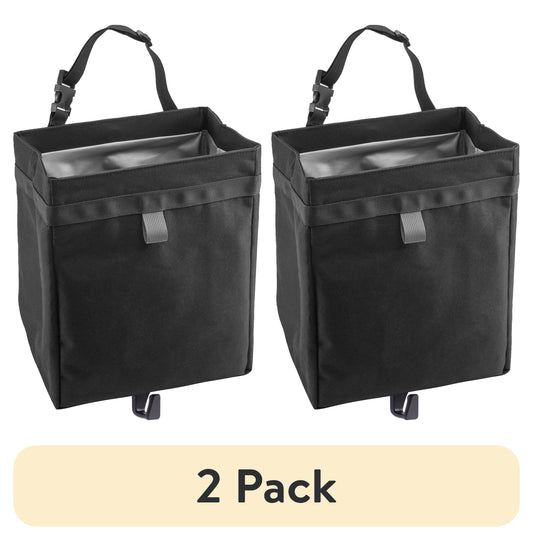 (2 pack) Auto Drive Premium Collapsible Waterproof Trash Bin Portable Auto Storage Bag Black
