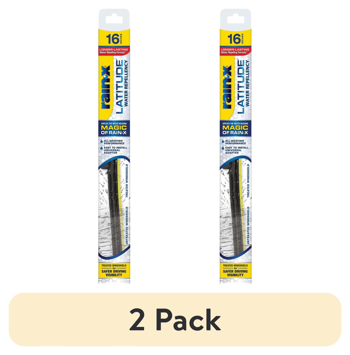 (2 pack) Rain-X Latitude Water Repellency 16" 2-in-1 Windshield Wiper Blade