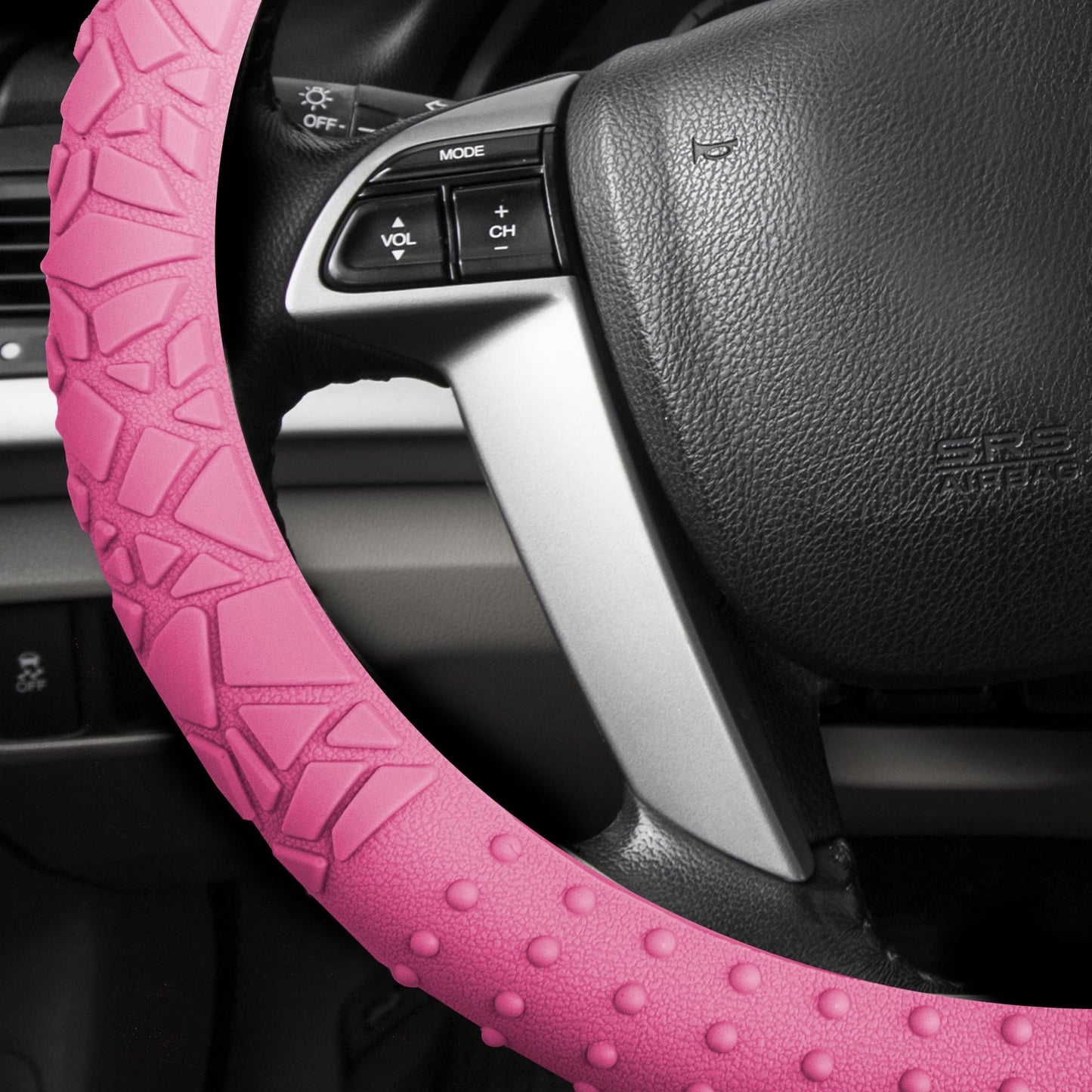 FH Group Soft Silicone Steering Wheel Cover with Textured Pattern and Anti-Slip Grip Design, UV-Resistant, Easy Installation, Durable, Waterproof & Odorless, Universal Fits 14.5" - 15.5" - Pink