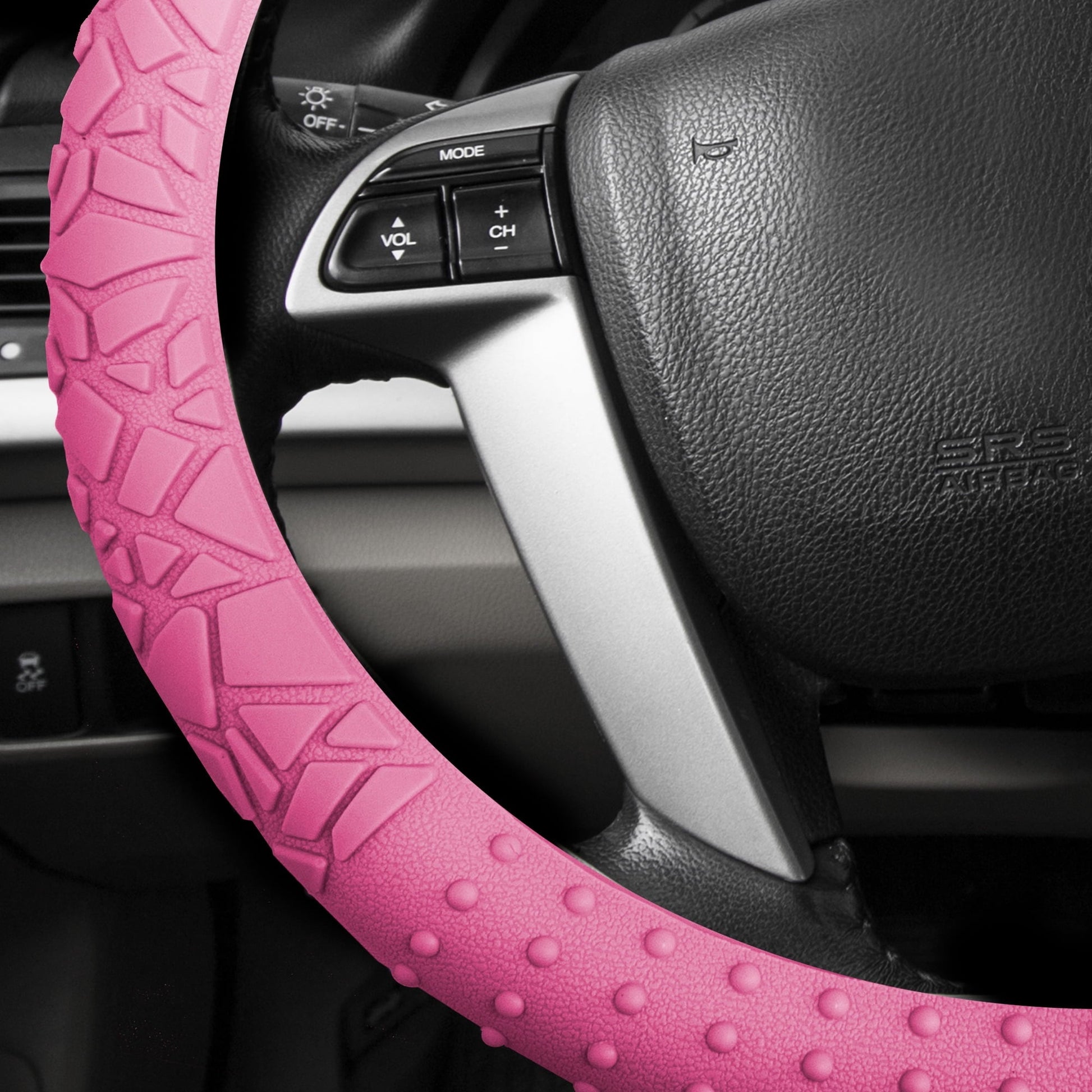 FH Group Soft Silicone Steering Wheel Cover with Textured Pattern and Anti-Slip Grip Design, UV-Resistant, Easy Installation, Durable, Waterproof & Odorless, Universal Fits 14.5" - 15.5" - Pink