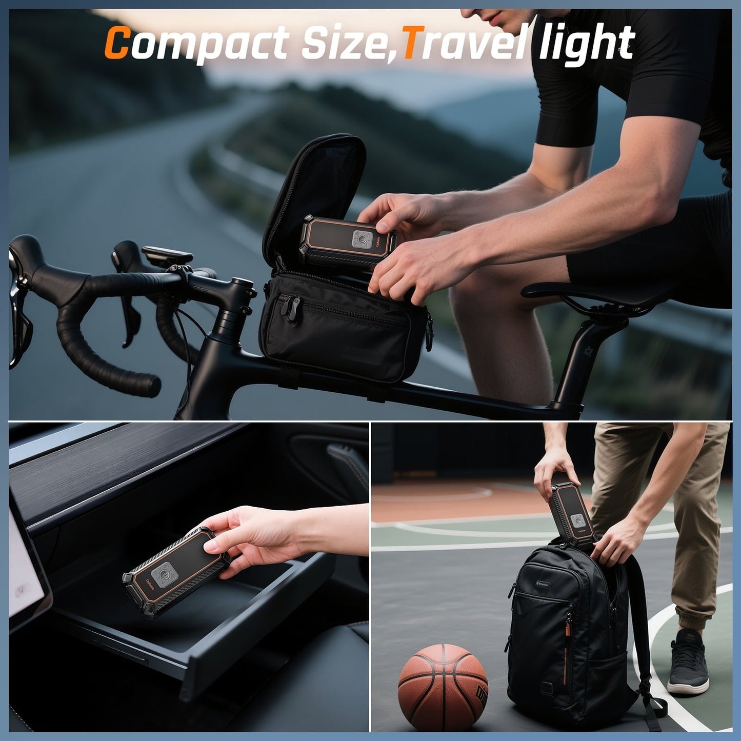 Ophanie Cordless Portable Tire Inflator - 160 Psi Digital Pressure Gauge, Air Compressor for Car Tires with Automatic Shutoff, Emergency LED Light, Compact Automotive Pump