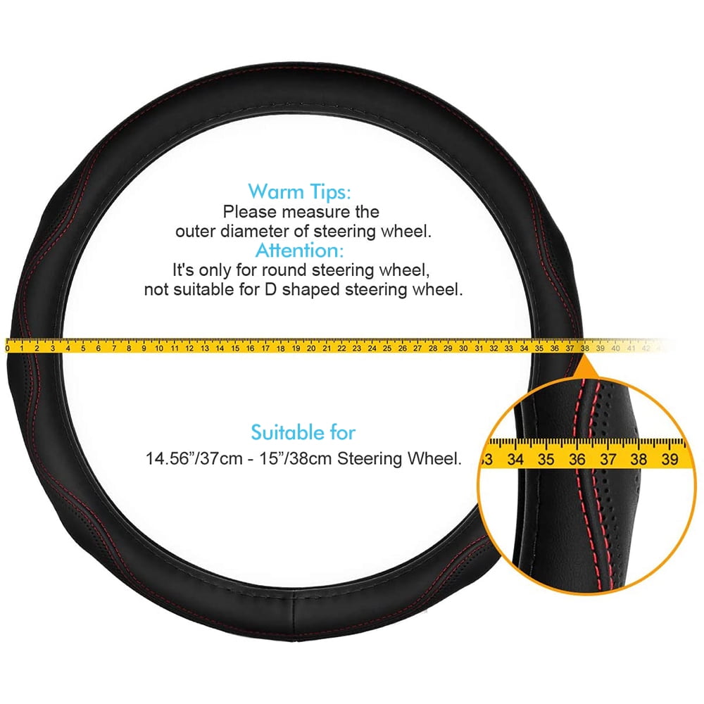 EIMELI Fiber Leather Car Steering Wheel Cover For Round and D Type, Universal 14.5-15.5 in Breathable Anti Slip Auto Steering Wheel Covers for Car Truck SUV, Black Blue