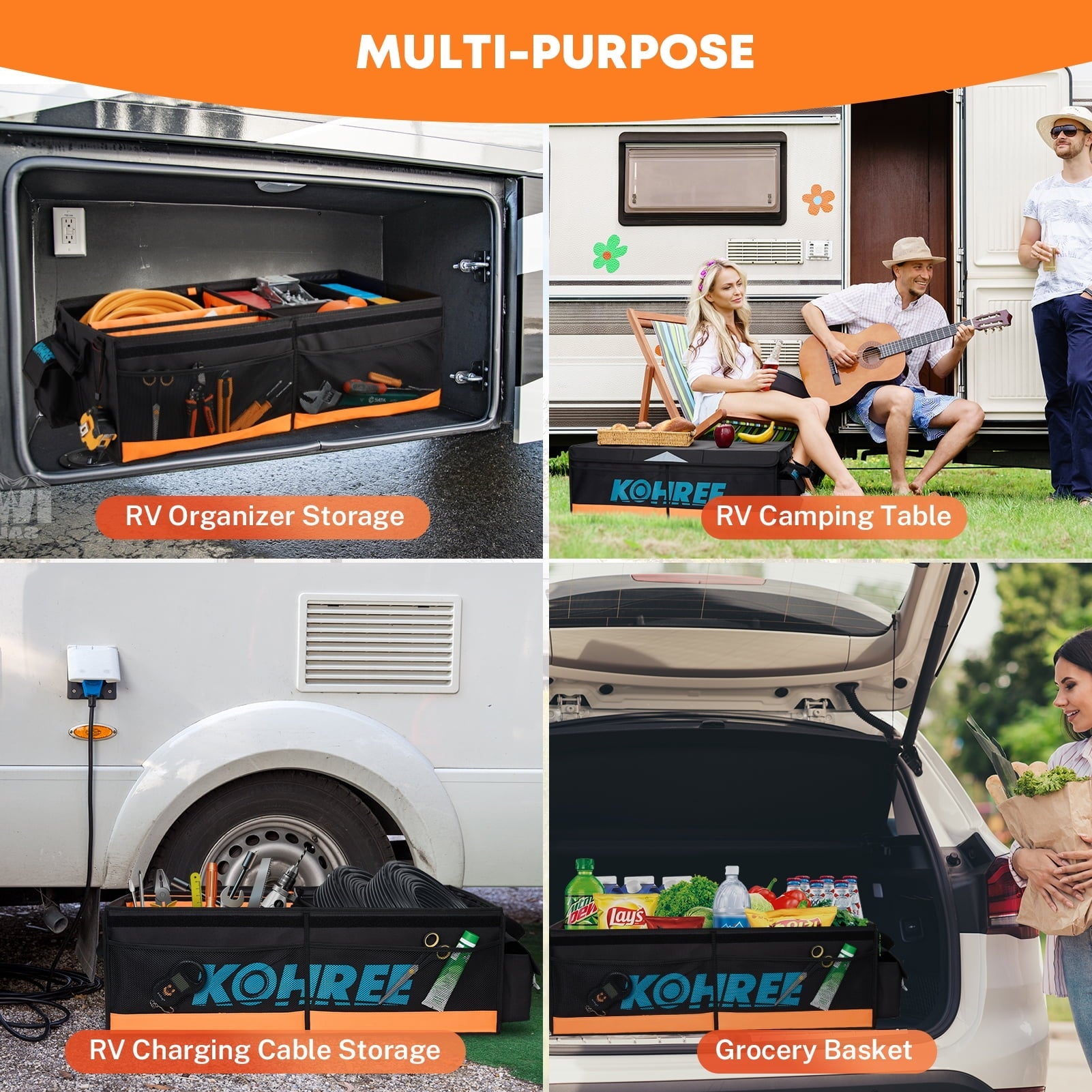 Kohree Car Trunk Organizer, 81L Large-Capacity Foldable Car Storage Box with Multiple Compartments, Waterproof 900D Oxford for RV, SUV, Truck, Van, Car Accessories, Tools-Orange