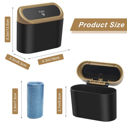 Plutput Small Car Trash Can with lid, Car Garbage Can Portable Hanging Mini Car Trash Can Car Holder with 30pcs Garbage Bags for Car, Office, Home(Yellow)