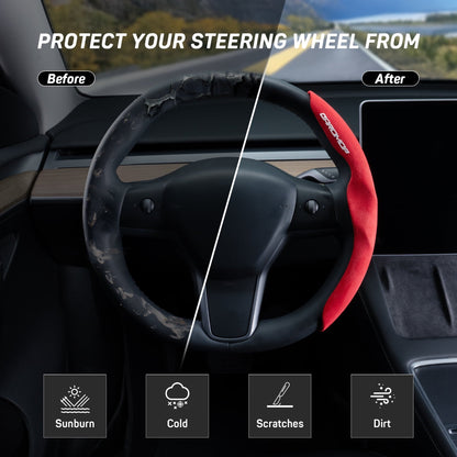 Caromop Suede Steering Wheel Cover, 14.5-15 in, Non-Slip, 2 pack, Red