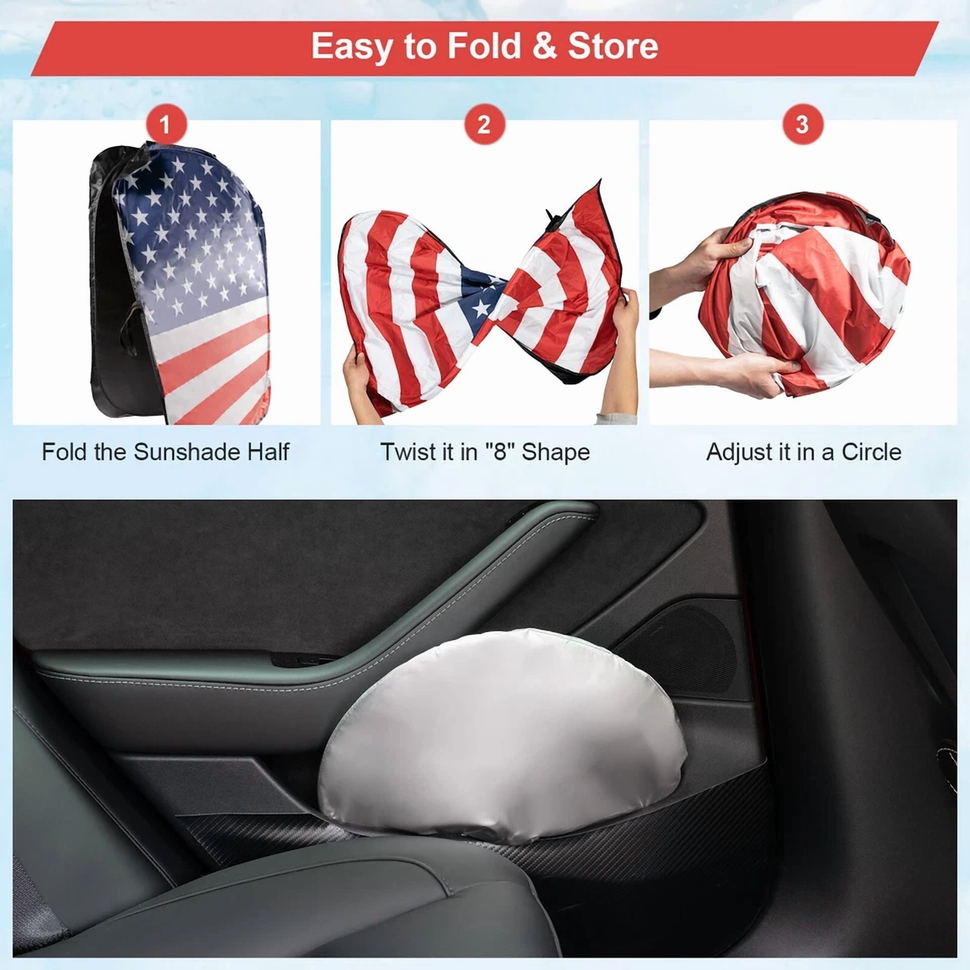 Car Sun Shade Us Flag Front Window Windshield Cover For Tesla Model 3 Y S X 2023