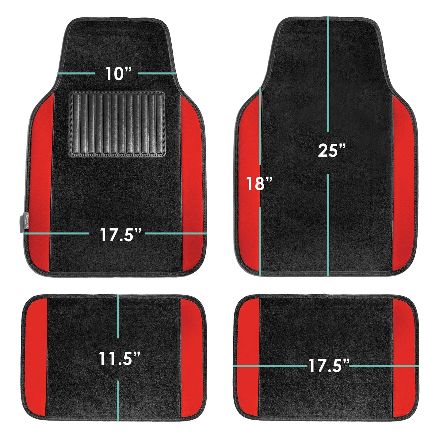 FH Group Universal Fit Premium Carpet Car Floor Mats Front & Rear Full Set - Red F14407RED