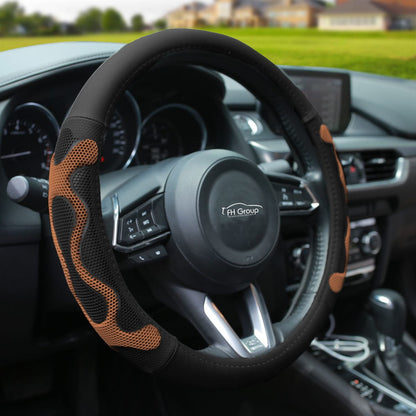 FH Group 1.6 lb. Leather Brown Steering Wheel Cover with Silicone Anti Slip Grip and Air Freshener