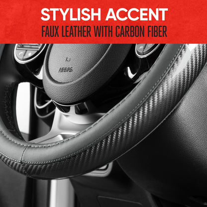 Motor Trend Carbon Fiber Grip Steering Wheel Cover - CarbonGripX Charcoal Gray and Black, Comfortable Non-Slip Design