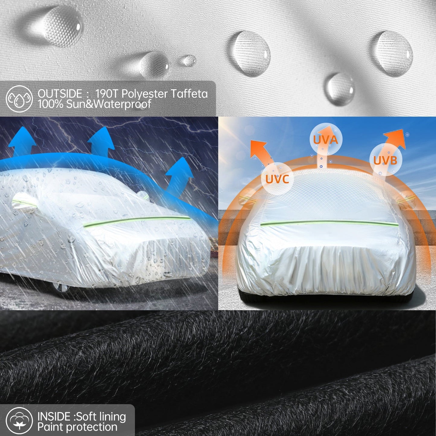 Floray Waterproof All-Weather Car Cover with Zipper Door – Heavy-Duty Windproof Protection for Sedan, UV and Snow Guard