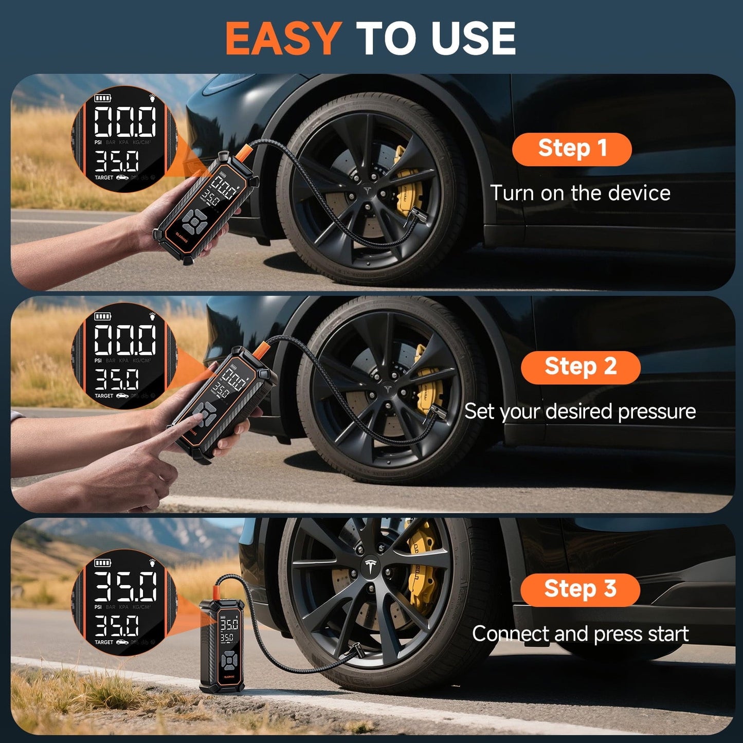 OlarHike Tire Inflator Portable Air Compressor, 9000mAh Battery Powered, 150PSI Dual Mode, Auto Air Pump for Car Tires, Motorcycle, Bicycle,Bike, Electric Pump with LED Light & Digital Pressure Gauge