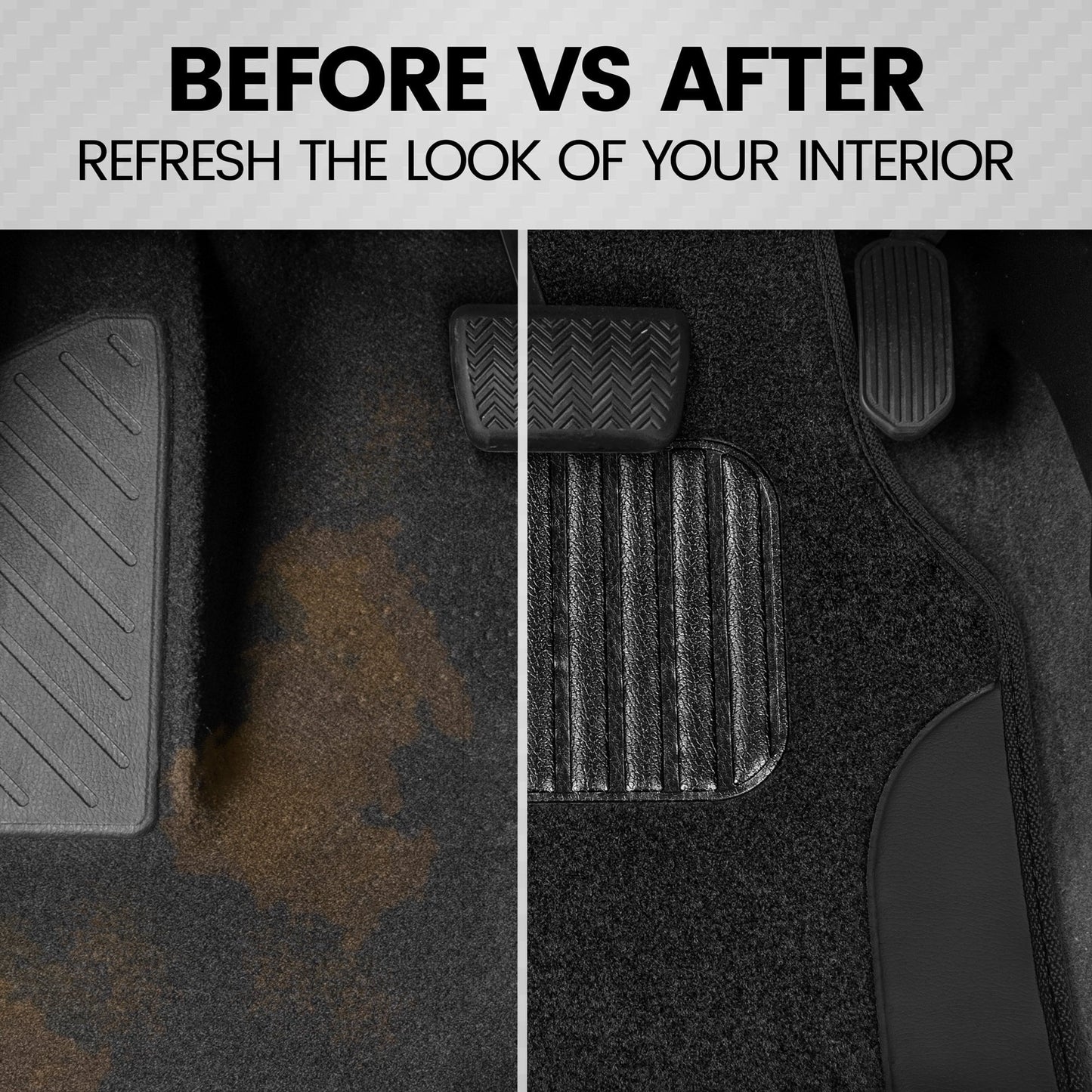 BDK Floor Mats for Cars, Two-Tone Carpet with Faux Leather Accents, Automotive Floor Mat Set with Built-In Heel Pad, Stylish Interior Car Accessories (Black)