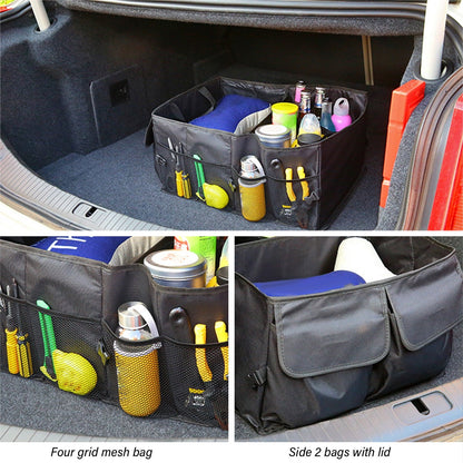 Car Trunk Organizer, Collapsible Multi Compartment Storage Bin with 2 Handles, Holds 20kg, for Groceries, Sports Equipment, Young Ones Toys, Travel, and Emergency Gear, FAJHHA | Black