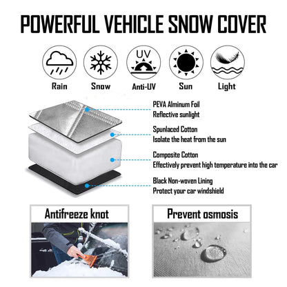 Whiteleopard Car Windshield Snow Ice Cover with 4 Layers Protection, Windshield Cover with Magnetic Edges Used for Protection, Rain and Sun