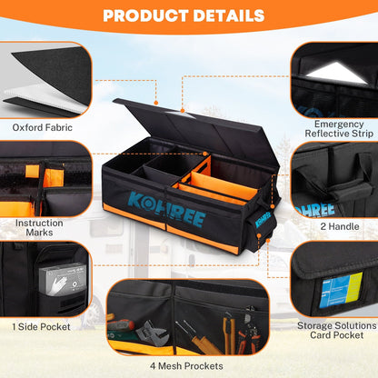 Kohree Car Trunk Organizer, 81L Large-Capacity Foldable Car Storage Box with Multiple Compartments, Waterproof 900D Oxford for RV, SUV, Truck, Van, Car Accessories, Tools-Orange